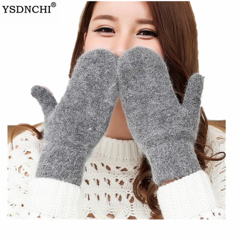 YSDNCHI Hot Sale Fashion Women Girl Winter Gloves Pure Color Rabbit Fur Mittens Soft Warm Candy Color Double Layer Female Gloves