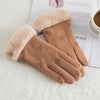 New Winter Female Lace Warm Cashmere Three Ribs Cute Bear Mittens Double thick Plush Wrist Women Touch Screen Driving Gloves 81C