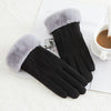 New Winter Female Lace Warm Cashmere Three Ribs Cute Bear Mittens Double thick Plush Wrist Women Touch Screen Driving Gloves 81C