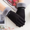 New Winter Female Lace Warm Cashmere Three Ribs Cute Bear Mittens Double thick Plush Wrist Women Touch Screen Driving Gloves 81C