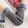 New Winter Female Lace Warm Cashmere Three Ribs Cute Bear Mittens Double thick Plush Wrist Women Touch Screen Driving Gloves 81C