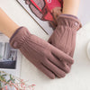 New Winter Female Lace Warm Cashmere Three Ribs Cute Bear Mittens Double thick Plush Wrist Women Touch Screen Driving Gloves 81C