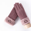 New Winter Female Lace Warm Cashmere Three Ribs Cute Bear Mittens Double thick Plush Wrist Women Touch Screen Driving Gloves 81C