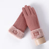 New Winter Female Lace Warm Cashmere Three Ribs Cute Bear Mittens Double thick Plush Wrist Women Touch Screen Driving Gloves 81C