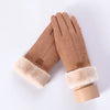 New Winter Female Lace Warm Cashmere Three Ribs Cute Bear Mittens Double thick Plush Wrist Women Touch Screen Driving Gloves 81C