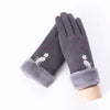 New Winter Female Lace Warm Cashmere Three Ribs Cute Bear Mittens Double thick Plush Wrist Women Touch Screen Driving Gloves 81C