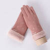 New Winter Female Lace Warm Cashmere Three Ribs Cute Bear Mittens Double thick Plush Wrist Women Touch Screen Driving Gloves 81C